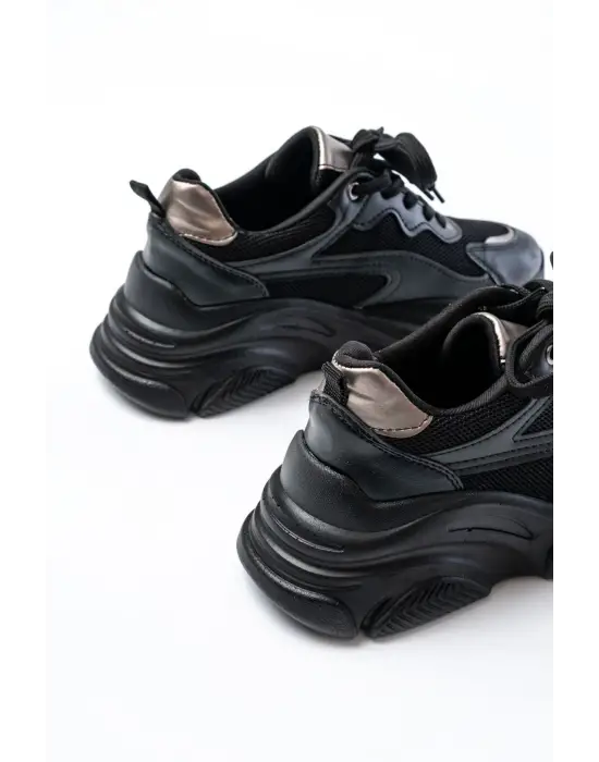 Sp-149 Siyah Platin Bağcıklı Fileli Günlük Spor Ayakkabı