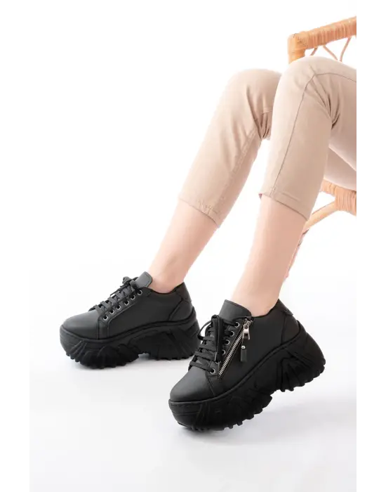 Sp-156 Siyah Bağcıklı Fermuarlı Yüksek Taban Günlük Spor Ayakkabı