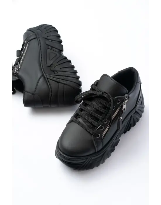 Sp-156 Siyah Bağcıklı Fermuarlı Yüksek Taban Günlük Spor Ayakkabı