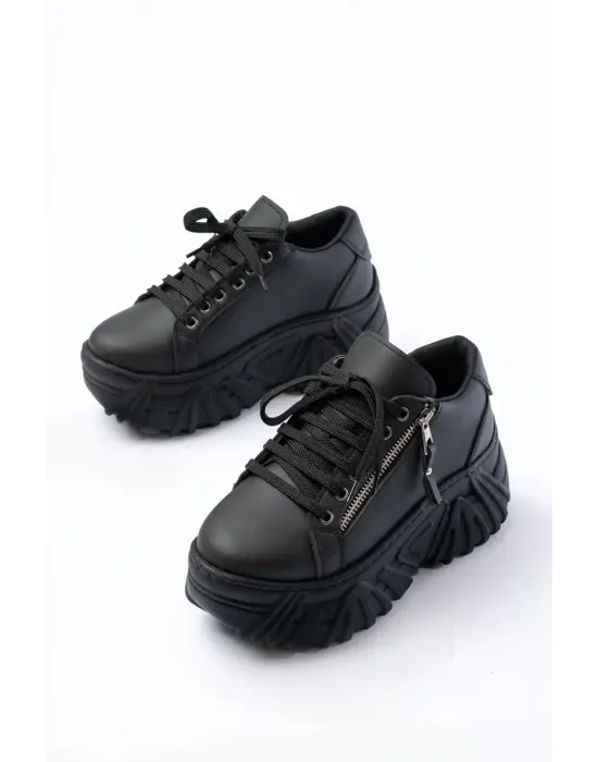 Sp-156 Siyah Bağcıklı Fermuarlı Yüksek Taban Günlük Spor Ayakkabı