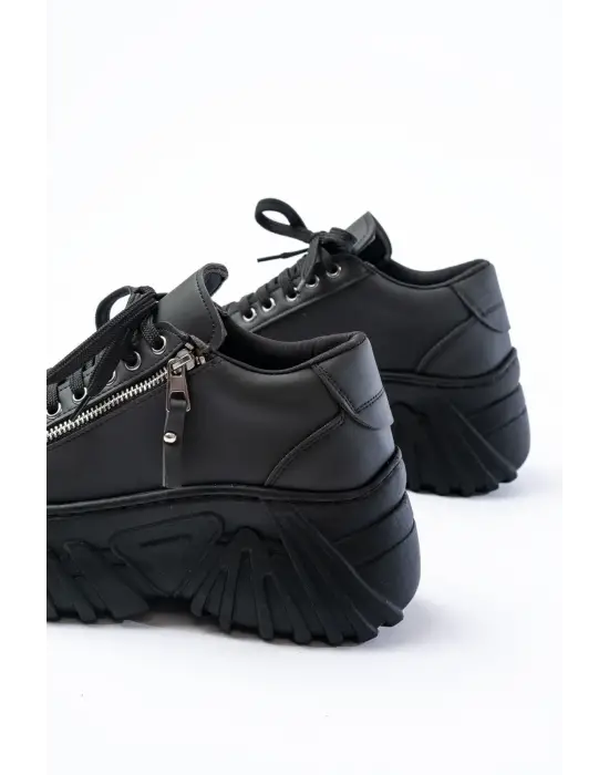 Sp-156 Siyah Bağcıklı Fermuarlı Yüksek Taban Günlük Spor Ayakkabı