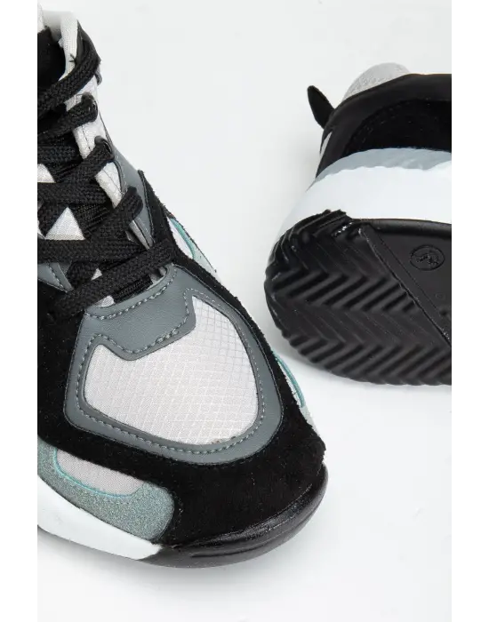 Sp-172-2 Siyah Gri Bağcıklı Kadın Spor Ayakkabı