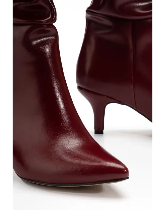 Sr-2001 Bordo Kırışık İnce Topuklu Günlük Bayan Çizme