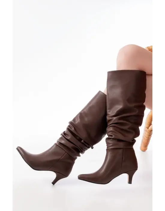 Sr-2001 Kahverengi İnce Topuklu Günlük Bayan Çizme