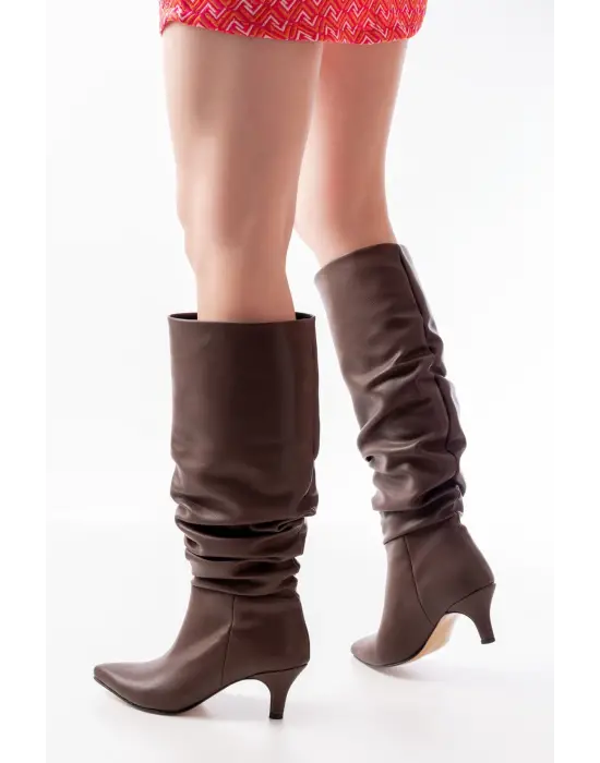 Sr-2001 Kahverengi İnce Topuklu Günlük Bayan Çizme