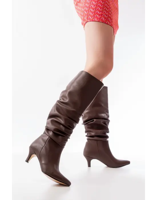 Sr-2001 Kahverengi İnce Topuklu Günlük Bayan Çizme