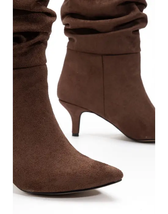 Sr-2001 Kahverengi Süet Topuklu Günlük Bayan Çizme
