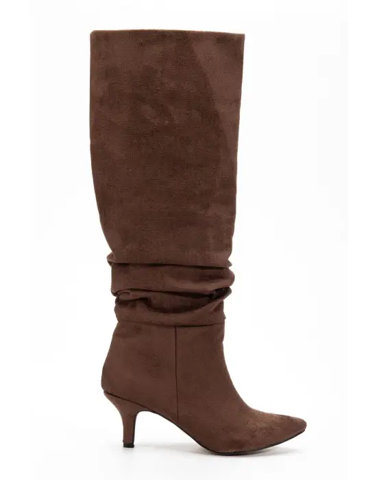 Sr-2001 Kahverengi Süet Topuklu Günlük Bayan Çizme