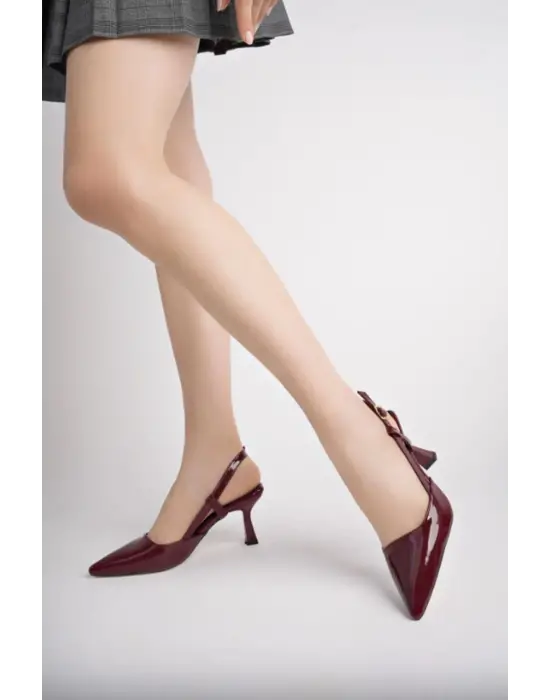 Bordo Rugan Günlük 7 cm Topuklu Kadın Ayakkabı