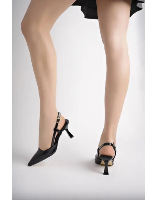 Siyah Rugan Günlük 7 cm Topuklu Kadın Ayakkabı