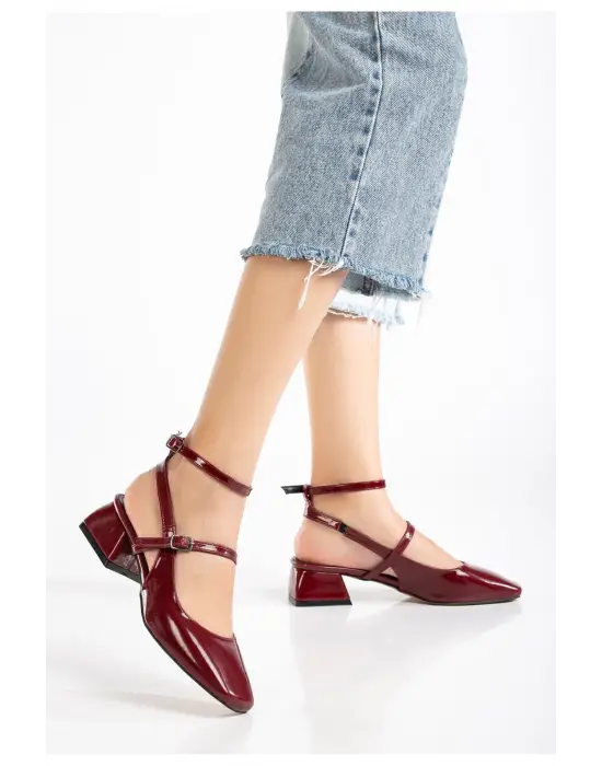 Bordo Rugan Günlük 4 Cm Topuklu Bayan Ayakkabı