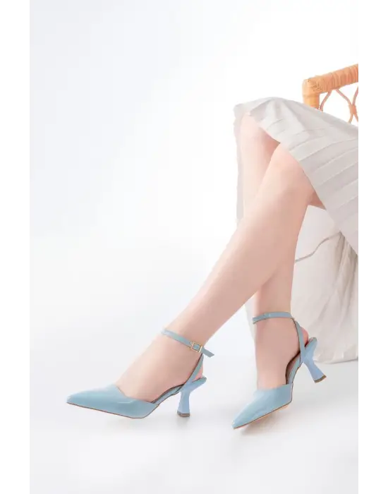 St-004 Bebe Mavi Rugan Günlük 7 Cm Topuklu Bayan Ayakkabı