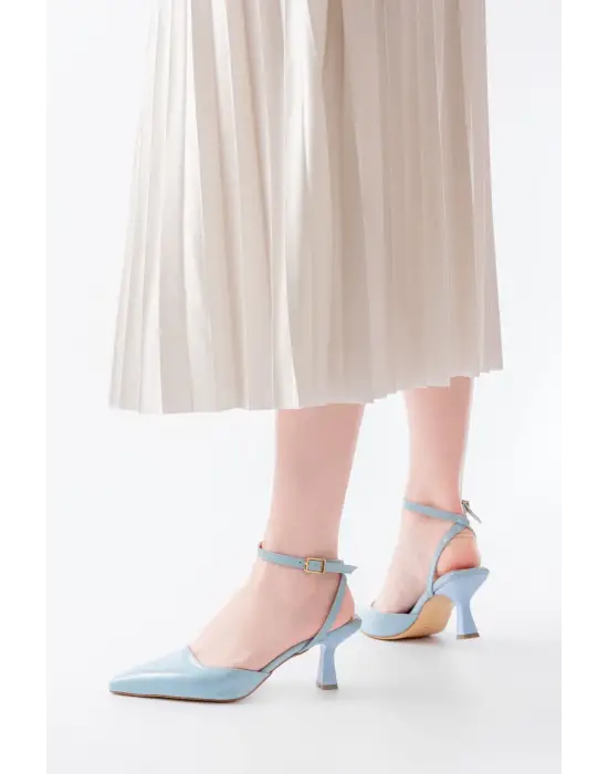 St-004 Bebe Mavi Rugan Günlük 7 Cm Topuklu Bayan Ayakkabı