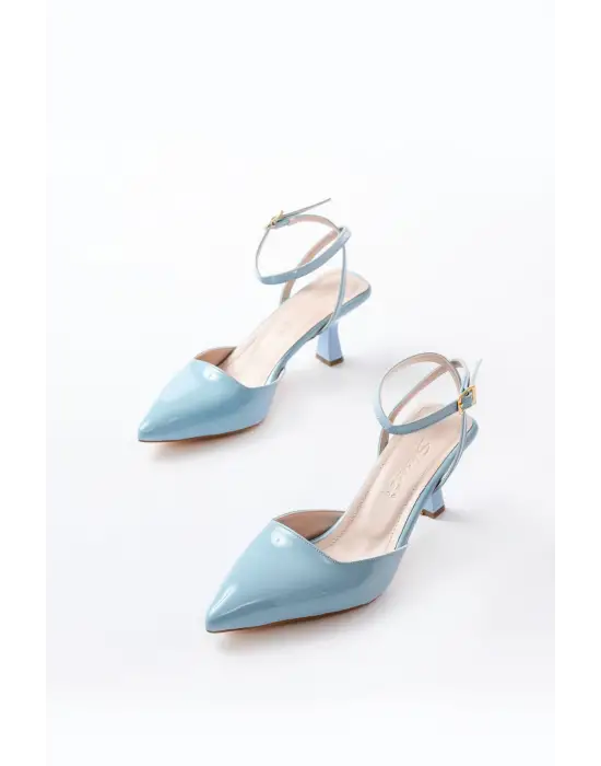 St-004 Bebe Mavi Rugan Günlük 7 Cm Topuklu Bayan Ayakkabı