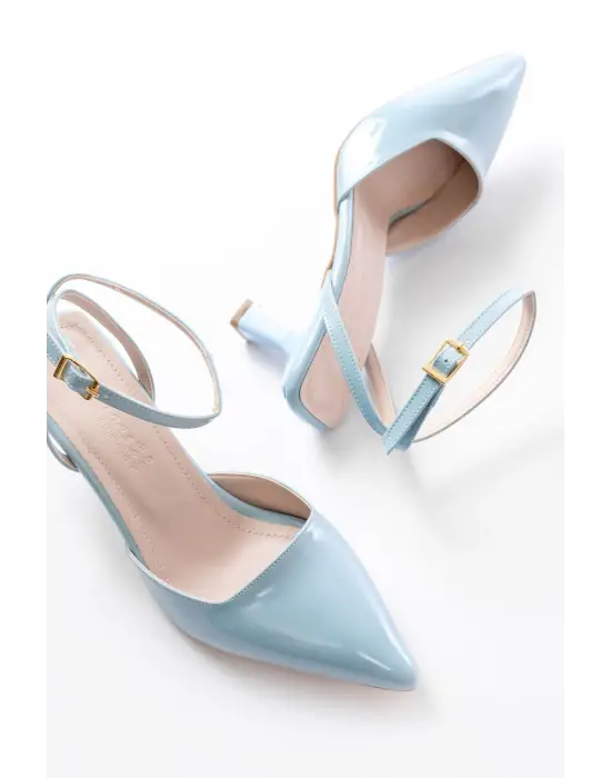 St-004 Bebe Mavi Rugan Günlük 7 Cm Topuklu Bayan Ayakkabı