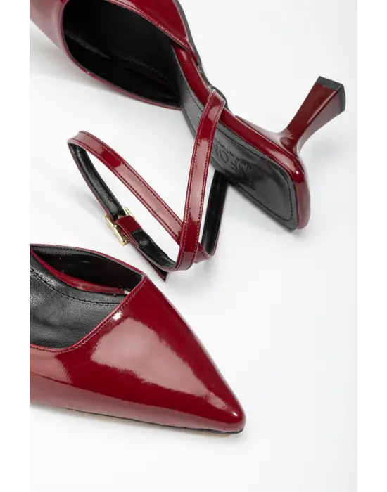 Bordo Rugan Günlük 7 Cm Topuklu Bayan Ayakkabı