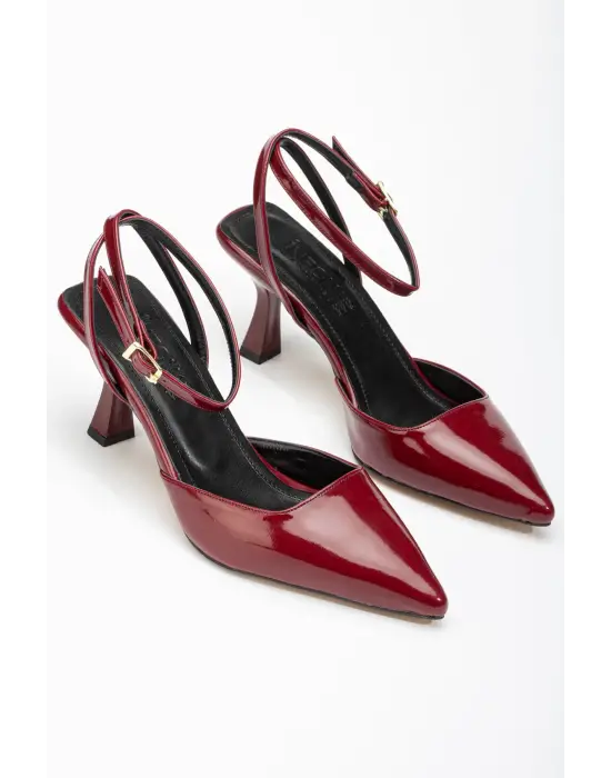 Bordo Rugan Günlük 7 Cm Topuklu Bayan Ayakkabı
