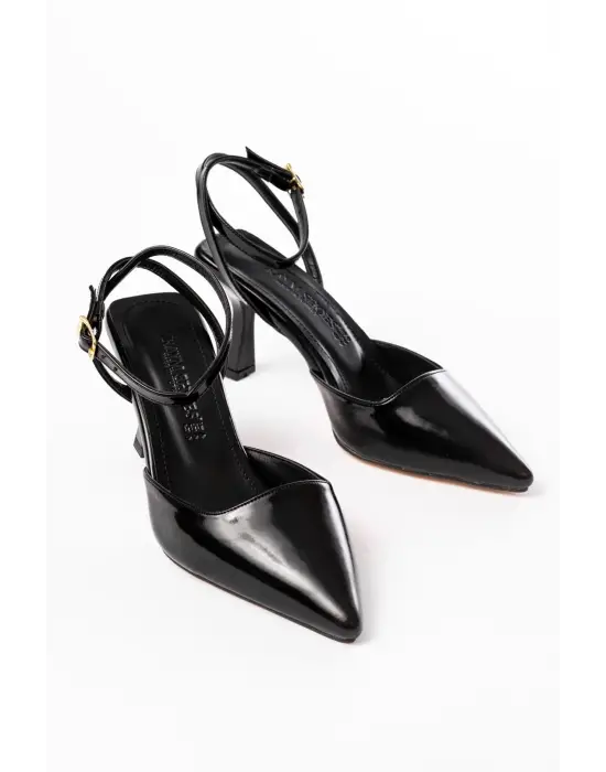 Siyah Rugan Günlük 7 Cm Topuklu Bayan Ayakkabı