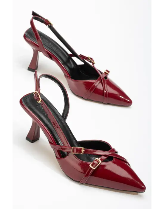 Bordo Rugan Günlük 7 Cm Topuklu Bayan Ayakkabı