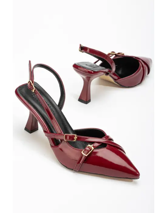 Bordo Rugan Günlük 7 Cm Topuklu Bayan Ayakkabı