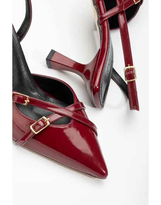 Bordo Rugan Günlük 7 Cm Topuklu Bayan Ayakkabı