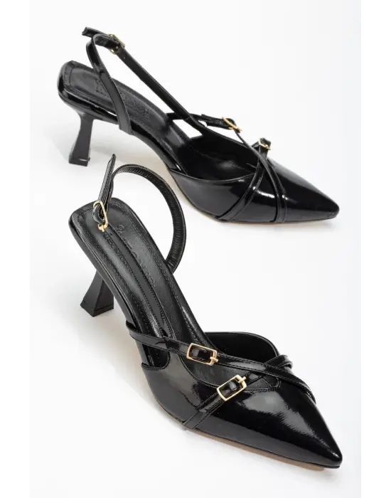 Siyah Rugan Günlük 7 Cm Topuklu Bayan Ayakkabı