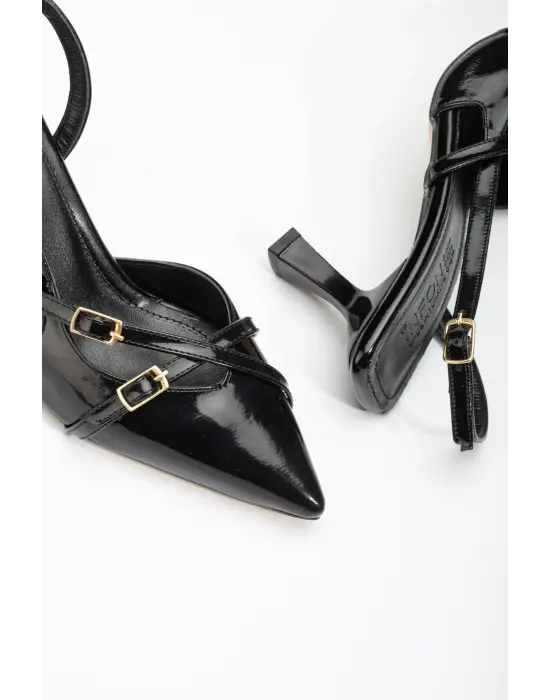 Siyah Rugan Günlük 7 Cm Topuklu Bayan Ayakkabı