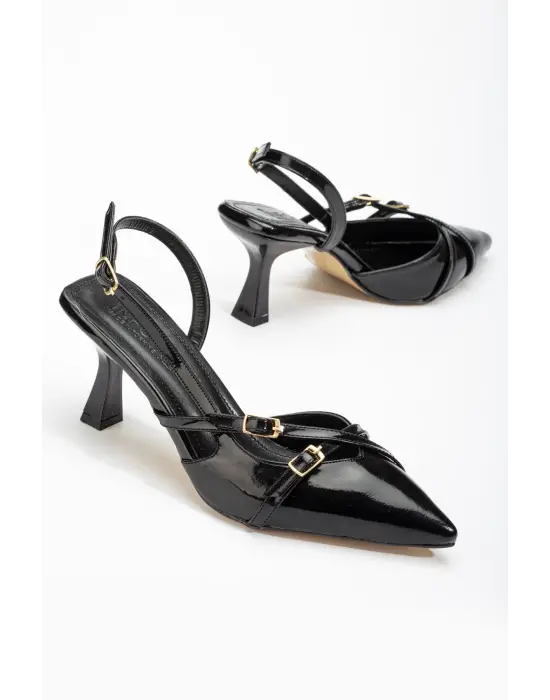 Siyah Rugan Günlük 7 Cm Topuklu Bayan Ayakkabı