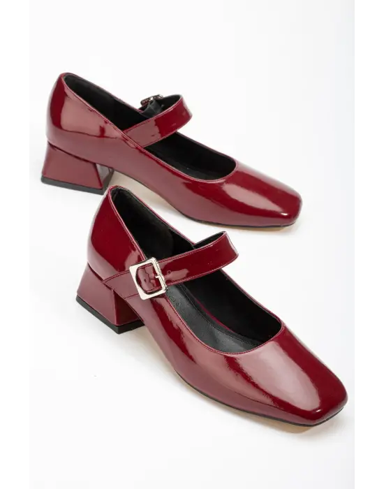 Bordo Rugan Günlük 4 Cm Topuklu Bayan Ayakkabı