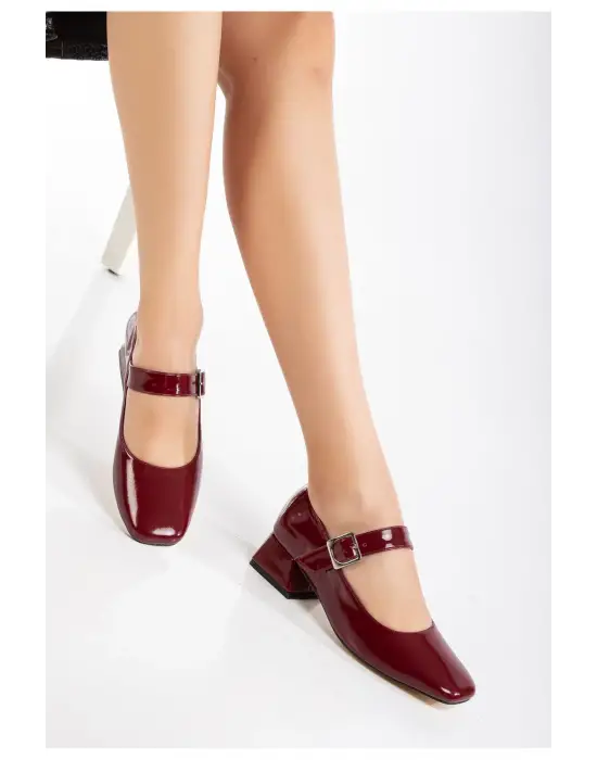 Bordo Rugan Günlük 4 Cm Topuklu Bayan Ayakkabı