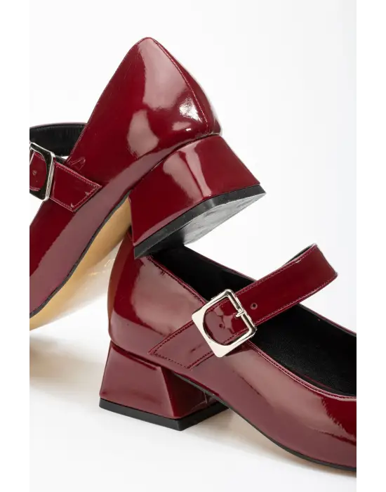 Bordo Rugan Günlük 4 Cm Topuklu Bayan Ayakkabı