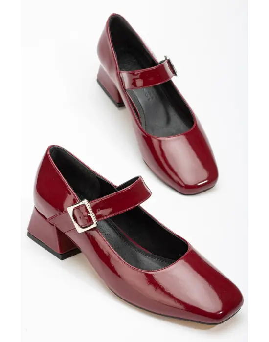Bordo Rugan Günlük 4 Cm Topuklu Bayan Ayakkabı