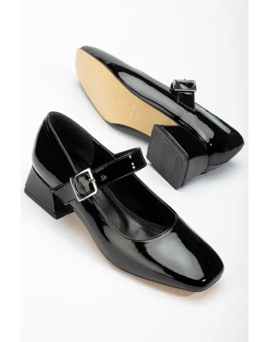 Siyah Rugan Günlük 4 Cm Topuklu Bayan Ayakkabı