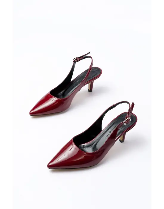 ST-1152 Bordo Rugan Günlük 7 cm Topuklu Kadın Ayakkabı