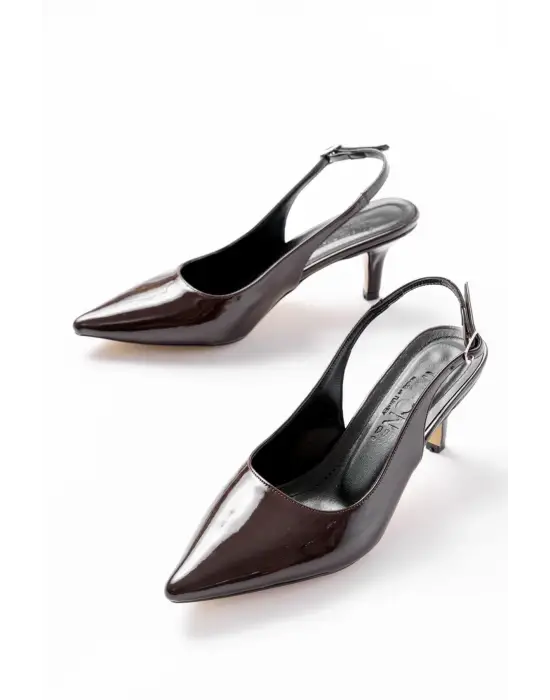 St-1152 Kahve Rugan Günlük 7 Cm Topuklu Kadın Ayakkabı