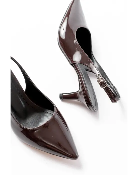 St-1152 Kahve Rugan Günlük 7 Cm Topuklu Kadın Ayakkabı