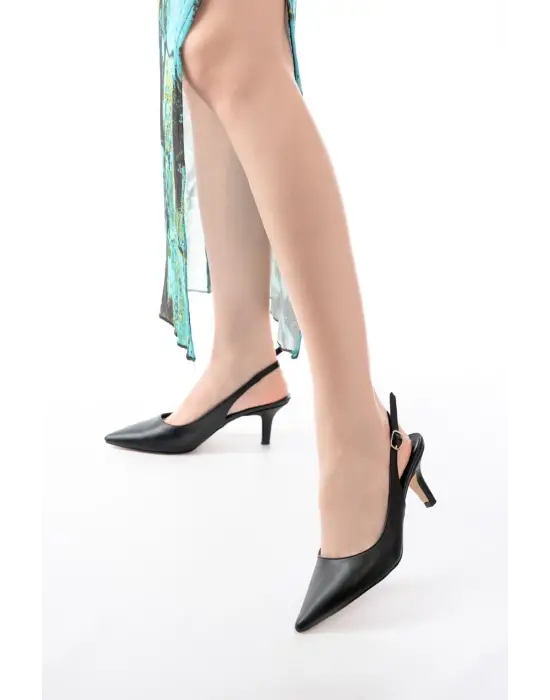 ST-1152 Siyah Günlük 7 cm Topuklu Kadın Ayakkabı