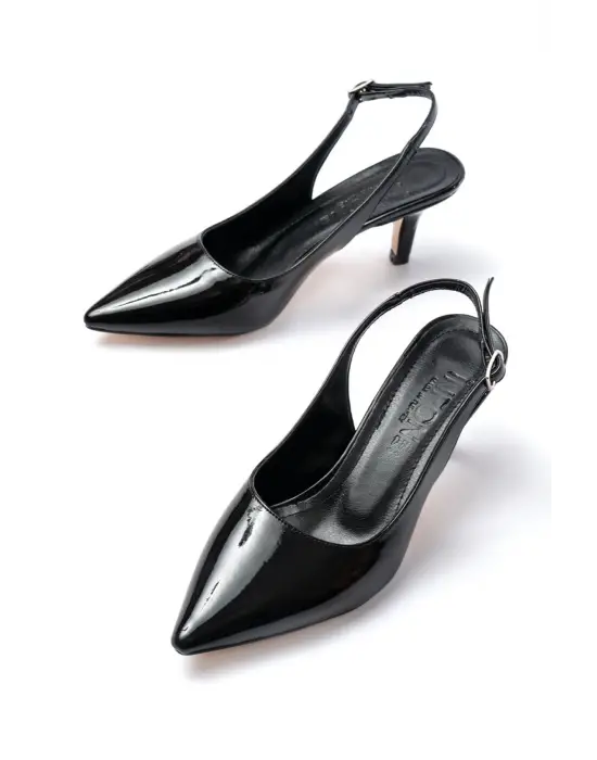 ST-1152 Siyah Rugan Günlük 7 cm Topuklu Kadın Ayakkabı