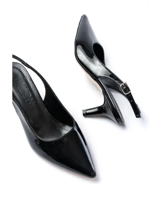 ST-1152 Siyah Rugan Günlük 7 cm Topuklu Kadın Ayakkabı