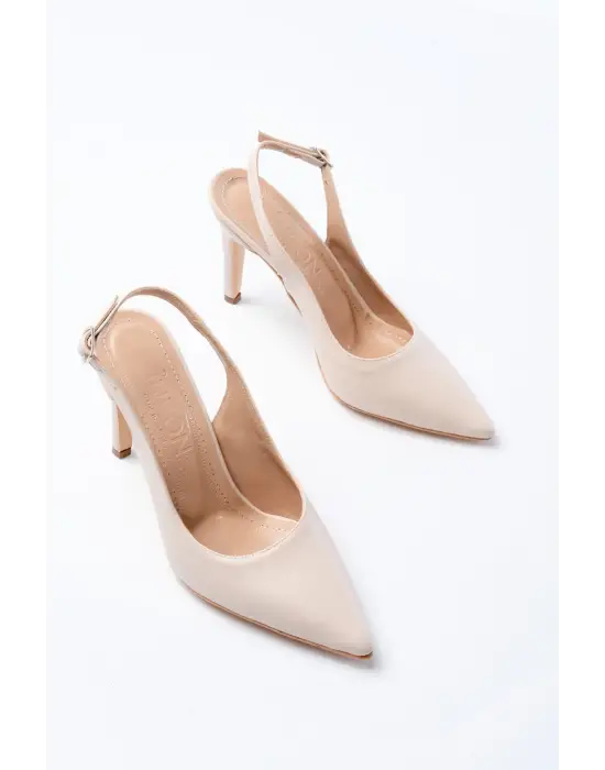 ST-1153 Bej Günlük Arkası Açık 9 cm Topuklu Kadın Ayakkabı