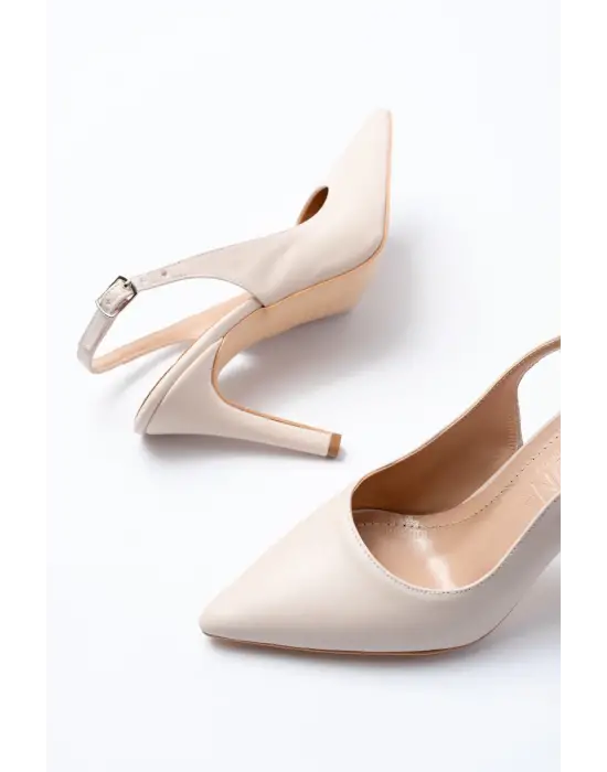 ST-1153 Bej Günlük Arkası Açık 9 cm Topuklu Kadın Ayakkabı