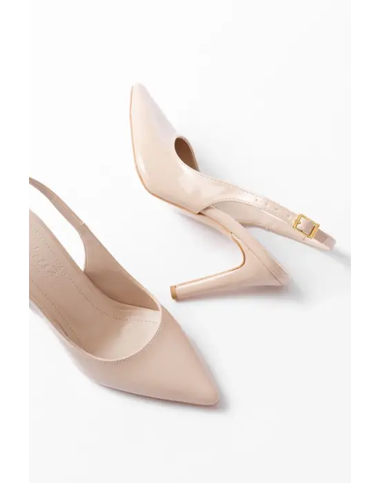 St-1153 Bej Rugan Günlük Arkası Açık 9 Cm Topuklu Kadın Ayakkabı