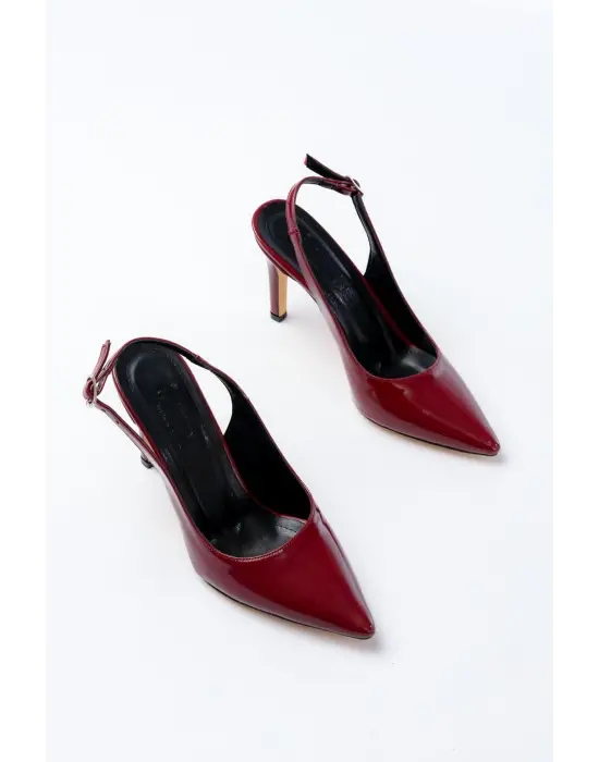 ST-1153 Bordo Rugan Günlük Arkası Açık 9 cm Topuklu Kadın Ayakkabı