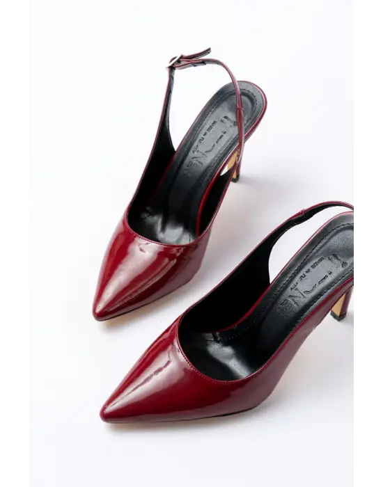 ST-1153 Bordo Rugan Günlük Arkası Açık 9 cm Topuklu Kadın Ayakkabı