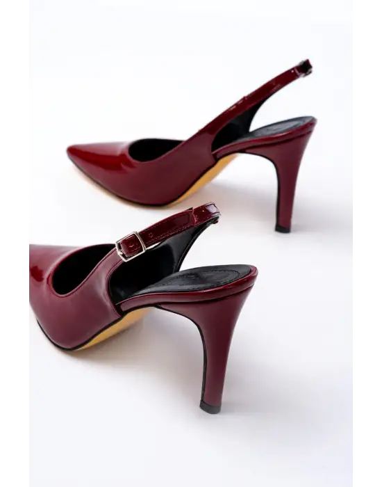 ST-1153 Bordo Rugan Günlük Arkası Açık 9 cm Topuklu Kadın Ayakkabı