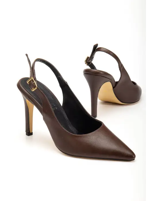 St-1153 Kahve Günlük Arkası Açık 9 Cm Topuklu Kadın Ayakkabı