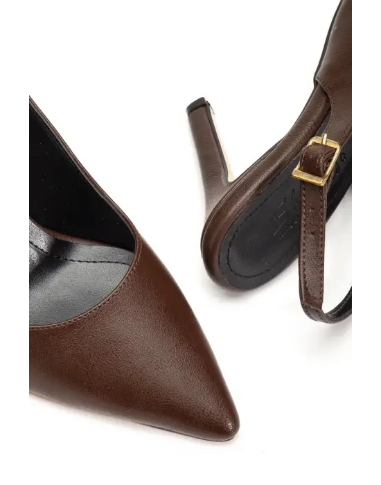 St-1153 Kahve Günlük Arkası Açık 9 Cm Topuklu Kadın Ayakkabı