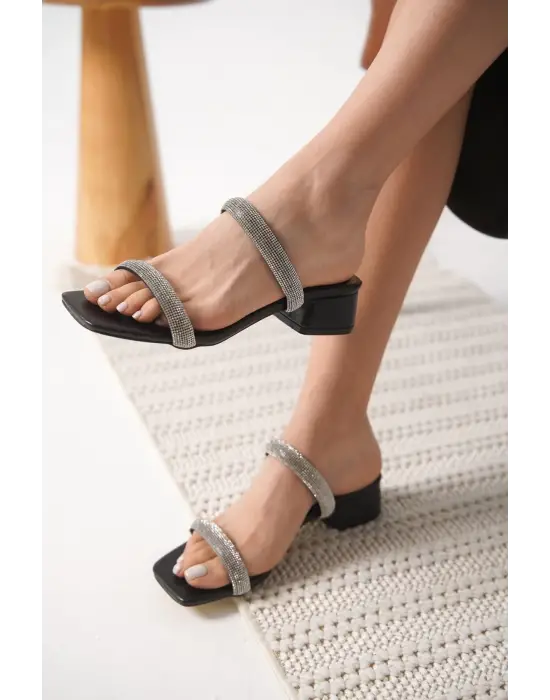 Stella Kalın Topuklu Siyah Kadın Terlik