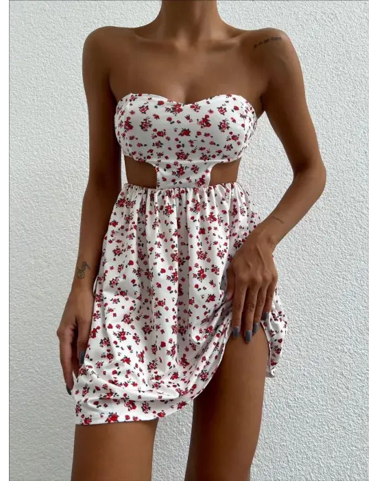 Straplez Elbise Baskılı
