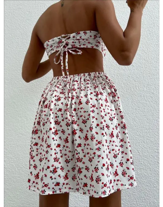 Straplez Elbise Baskılı